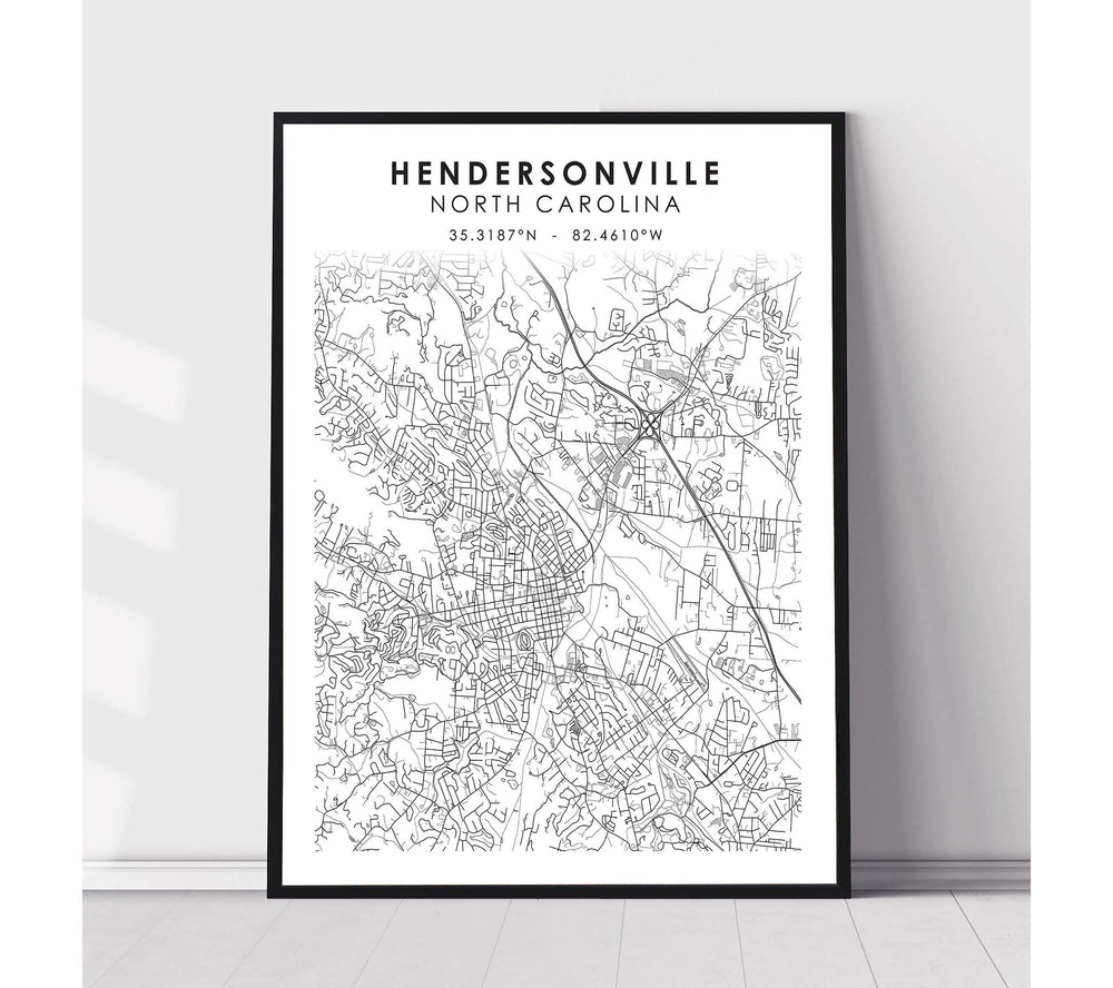 Hendersonville, North Carolina Scandinavian Map Print 