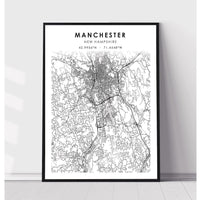 Manchester, New Hampshire Scandinavian Map Print 