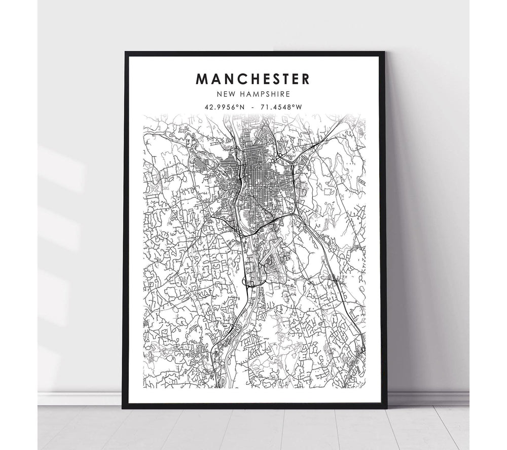 Manchester, New Hampshire Scandinavian Map Print 