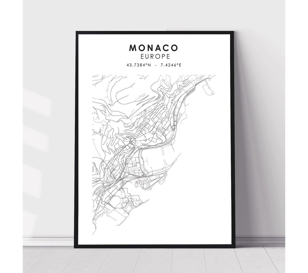 Monaco Scandinavian Style Map Print 