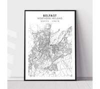 
              Belfast, Northern Ireland Scandinavian Style Map Print 
            