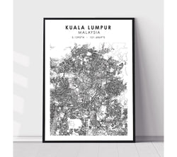 Kuala Lumpur, Malaysia Scandinavian Style Map Print 