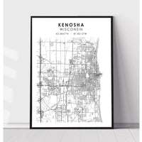 Kenosha, Wisconsin Scandinavian Map Print 