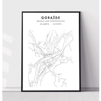 Goražde, Bosnia and Herzegovina Scandinavian Style Map Print 