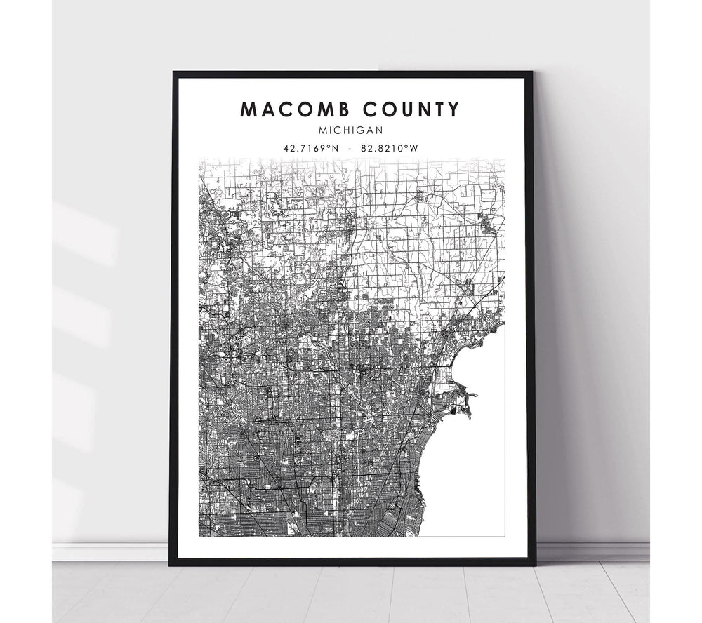 Macomb County, Michigan Scandinavian Map Print 