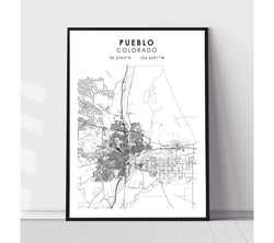Pueblo, Colorado Scandinavian Map Print 