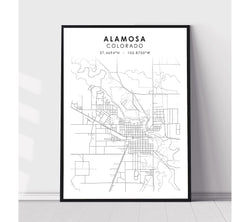 Alamosa, Colorado Scandinavian Map Print 