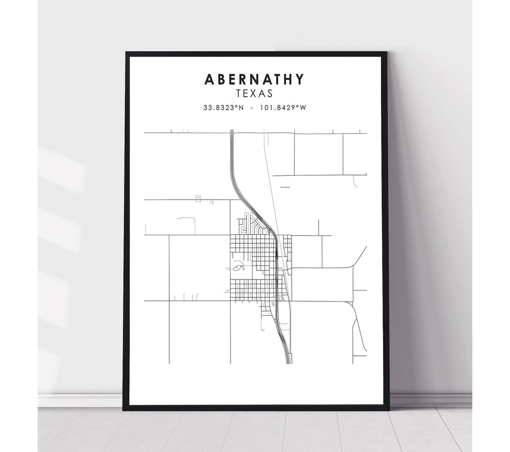 Abernathy, Texas Scandinavian Map Print 