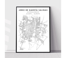 Jerez de García Salinas, Zacatecas, Mexico Scandinavian Style Map Print 