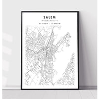 Salem, Massachusetts Scandinavian Map Print 