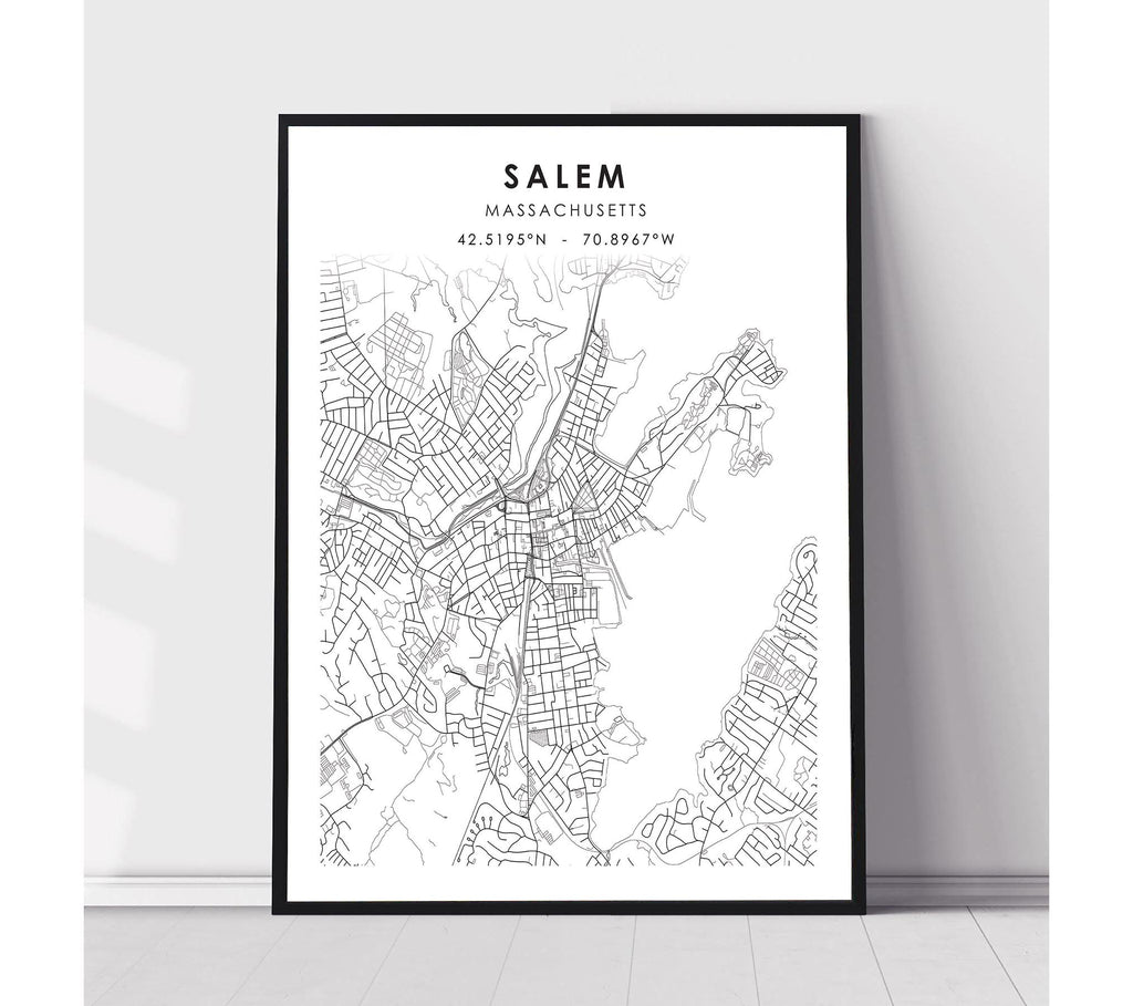 Salem, Massachusetts Scandinavian Map Print 