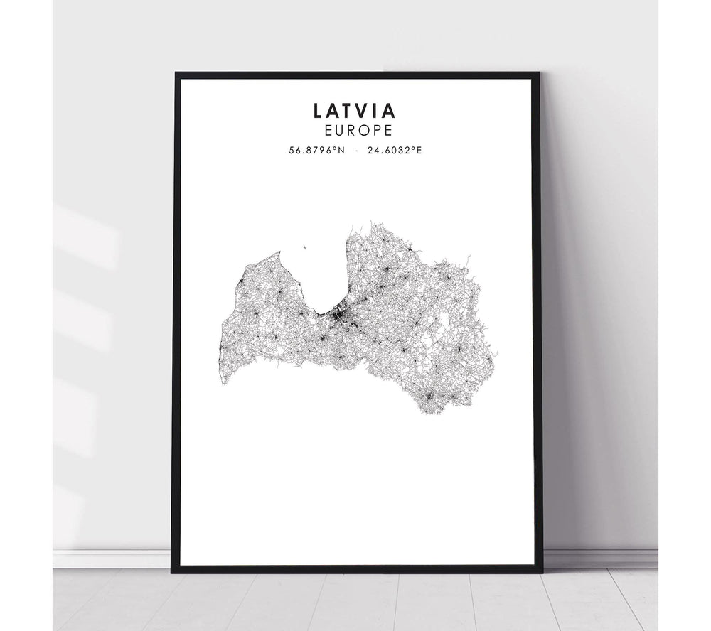 Latvia Scandinavian Style Map Print 