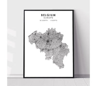 
              Belgium, Europe Scandinavian Style Map Print 
            