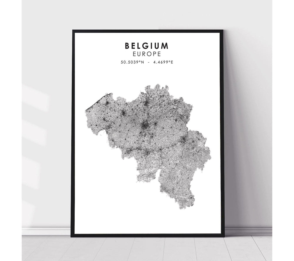Belgium, Europe Scandinavian Style Map Print 
