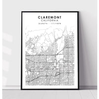 Claremont, California Scandinavian Map Print 