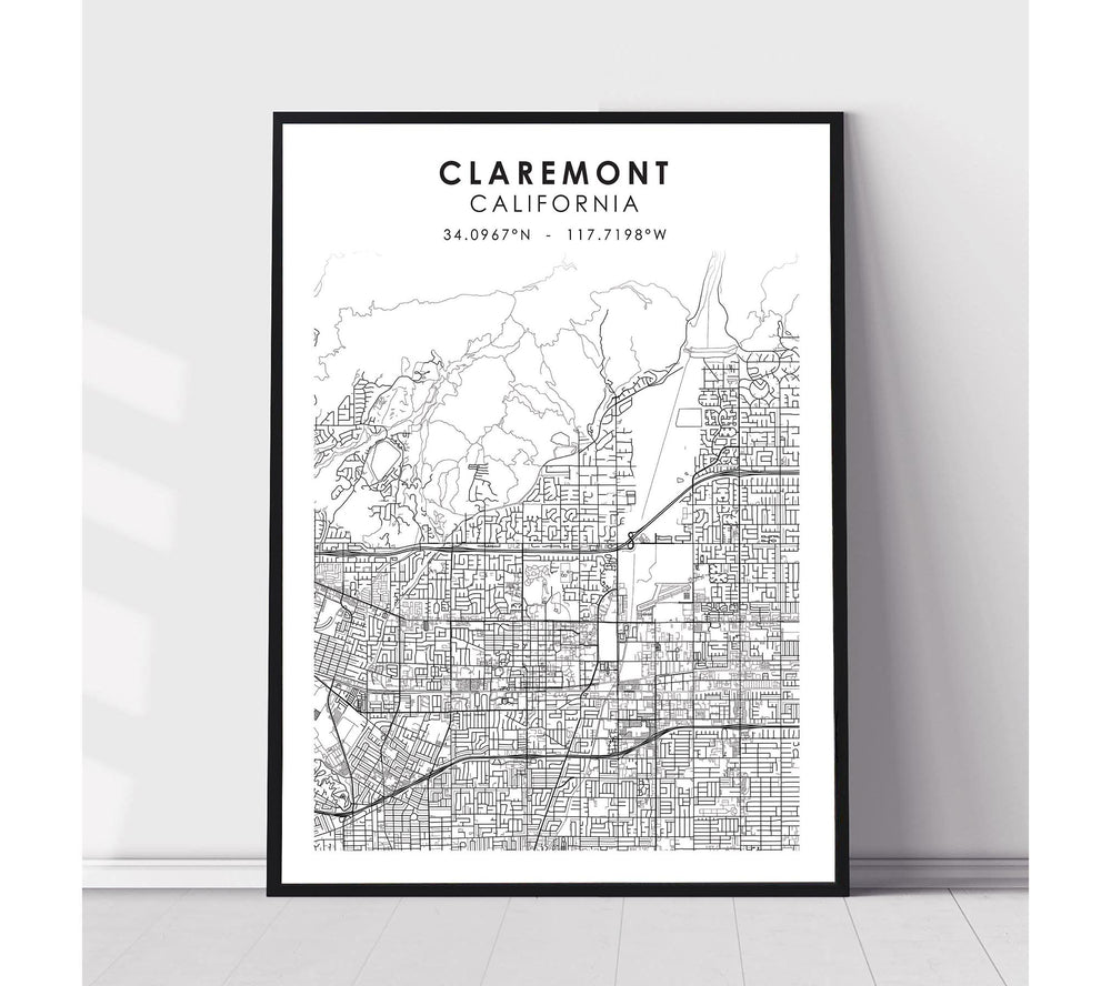 Claremont, California Scandinavian Map Print 