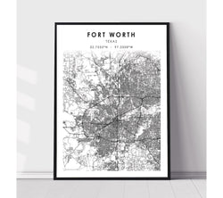 Fort Worth, Texas Scandinavian Map Print 