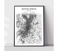 
              Austin, Travis, Texas Scandinavian Map Print 
            