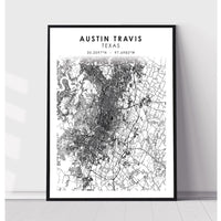 Austin, Travis, Texas Scandinavian Map Print 