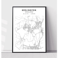 Bedlington, England Scandinavian Style Map Print 