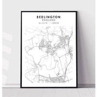 Bedlington, England Scandinavian Style Map Print 