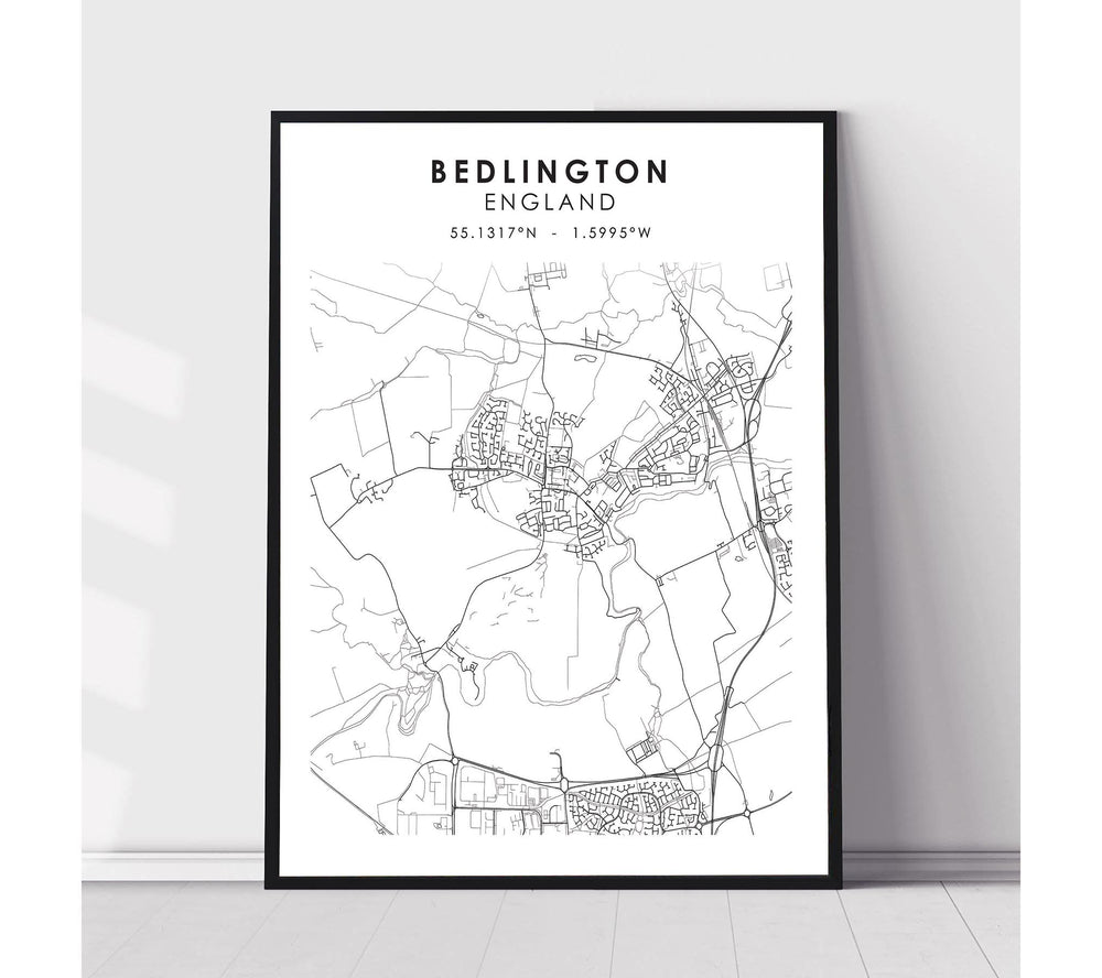 Bedlington, England Scandinavian Style Map Print 