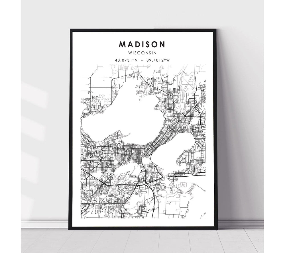 Madison, Wisconsin Scandinavian Map Print 