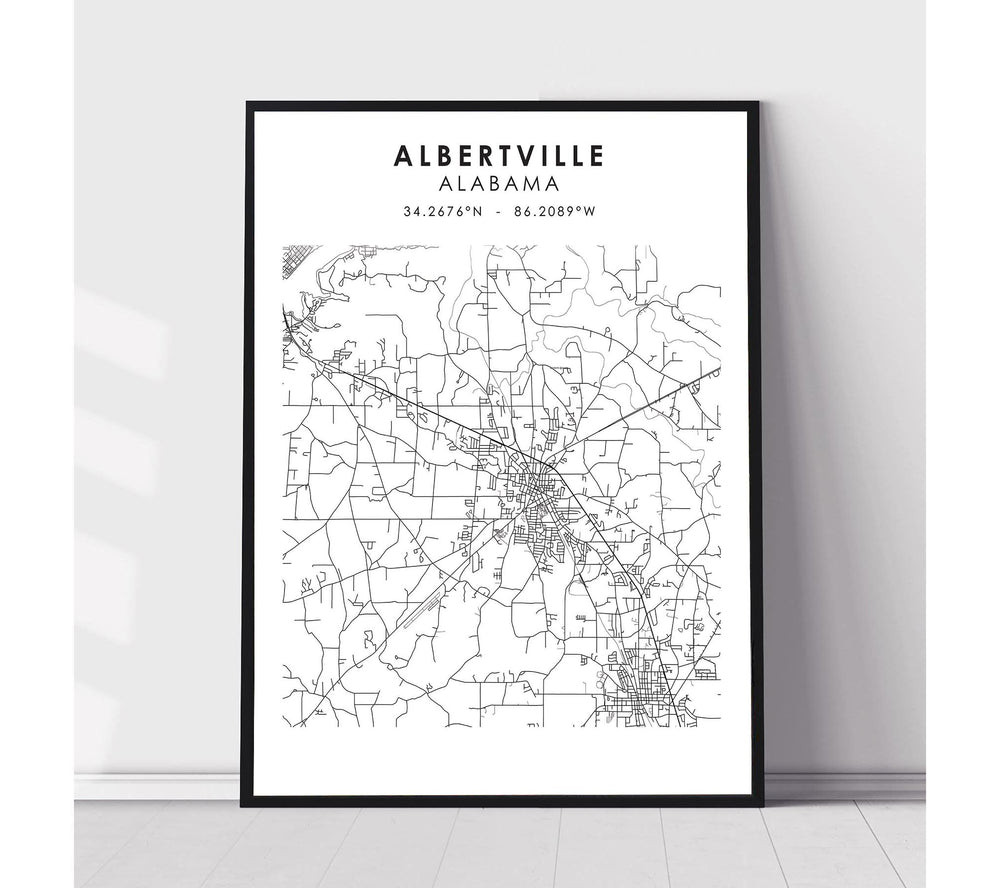Albertville, Alabama Scandinavian Map Print 