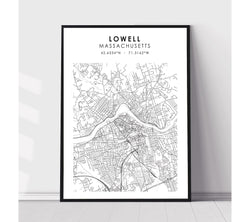 Lowell, Massachusetts Scandinavian Map Print 