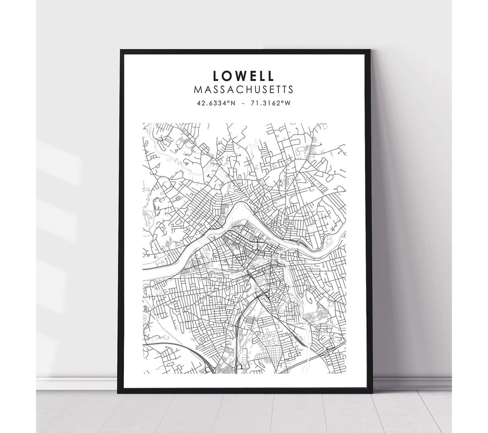 Lowell, Massachusetts Scandinavian Map Print 