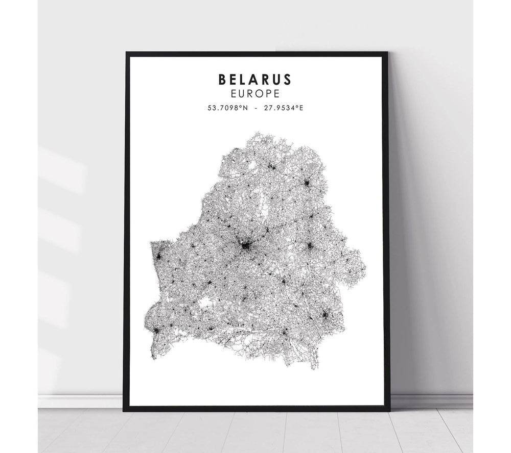 Belarus, Europe Scandinavian Style Map Print 