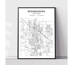 Brownsburg, Indiana Scandinavian Map Print 