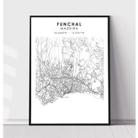 Funchal, Madeira, Portugal Scandinavian Style Map Print 