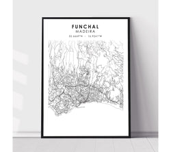Funchal, Madeira, Portugal Scandinavian Style Map Print 