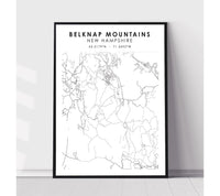 
              Belknap Mountains, New Hampshire Scandinavian Map Print 
            