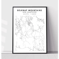 Belknap Mountains, New Hampshire Scandinavian Map Print 