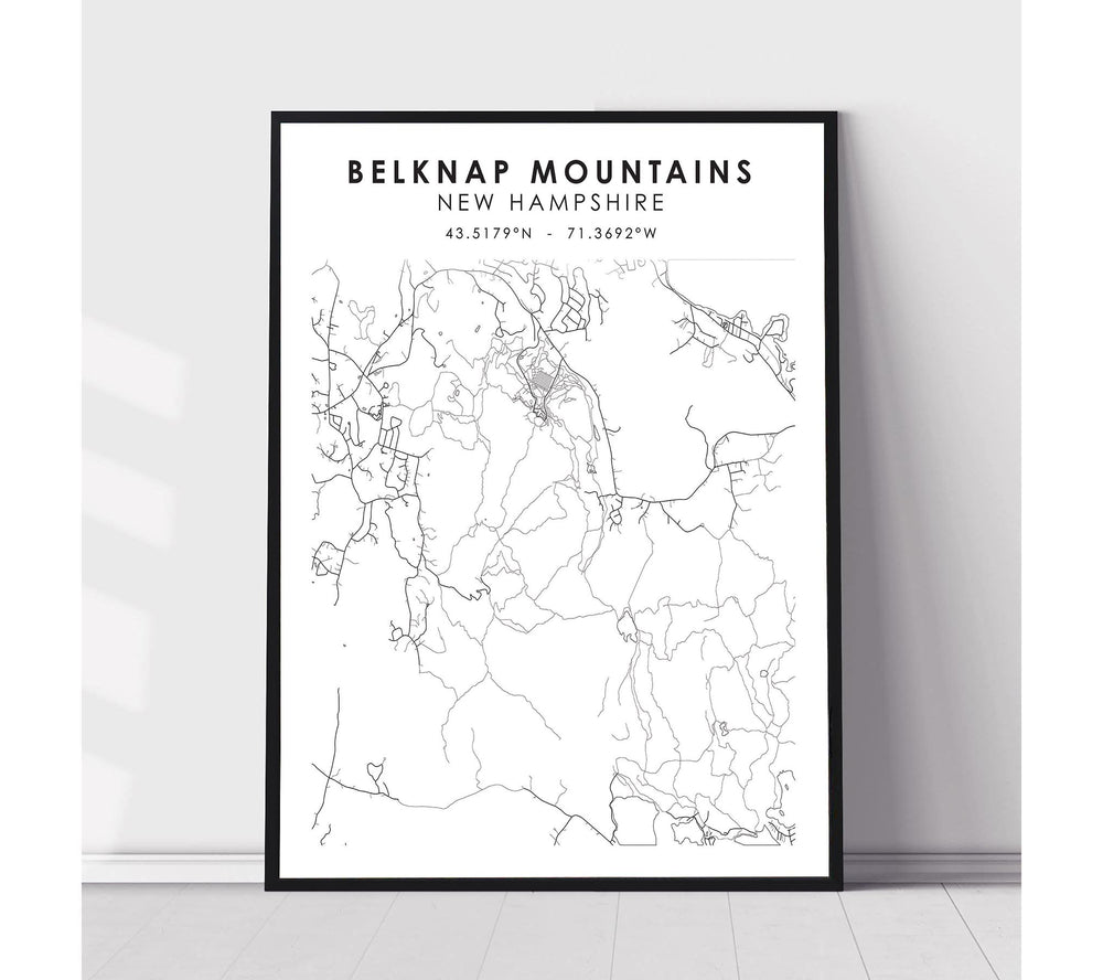 Belknap Mountains, New Hampshire Scandinavian Map Print 