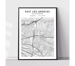 East Los Angeles, California Scandinavian Map Print 