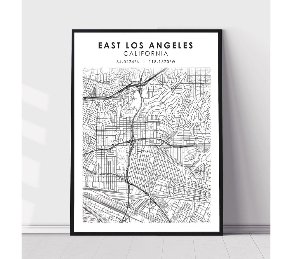 East Los Angeles, California Scandinavian Map Print 