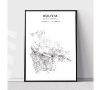 
              Bolivia, South America Scandinavian Style Map Print 
            