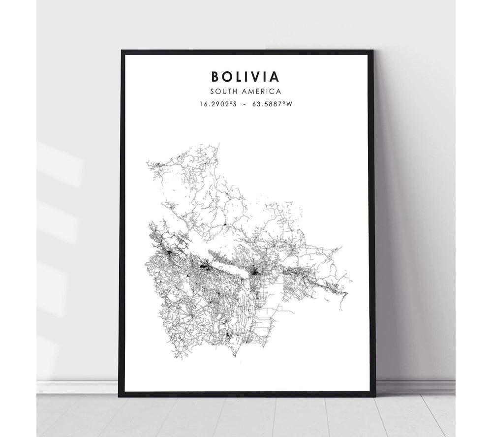 Bolivia, South America Scandinavian Style Map Print 