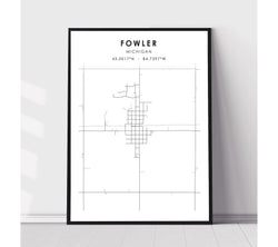 Fowler, Michigan Scandinavian Map Print 