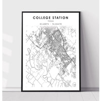 College Station, Texas Scandinavian Map Print