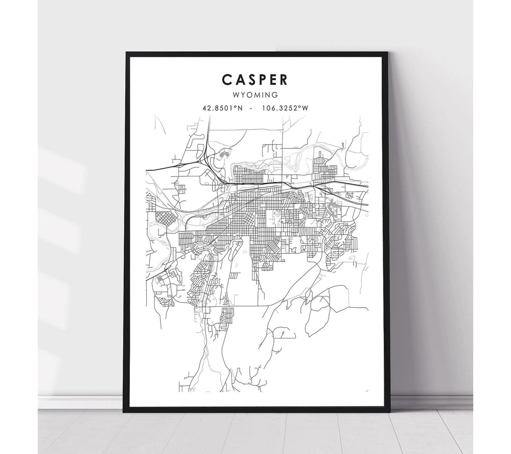 Casper, Wyoming Scandinavian Map Print 
