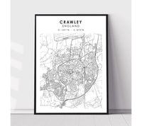 
              Crawley England Scandinavian Style Map Print 
            