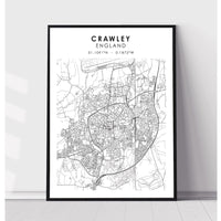 Crawley England Scandinavian Style Map Print 