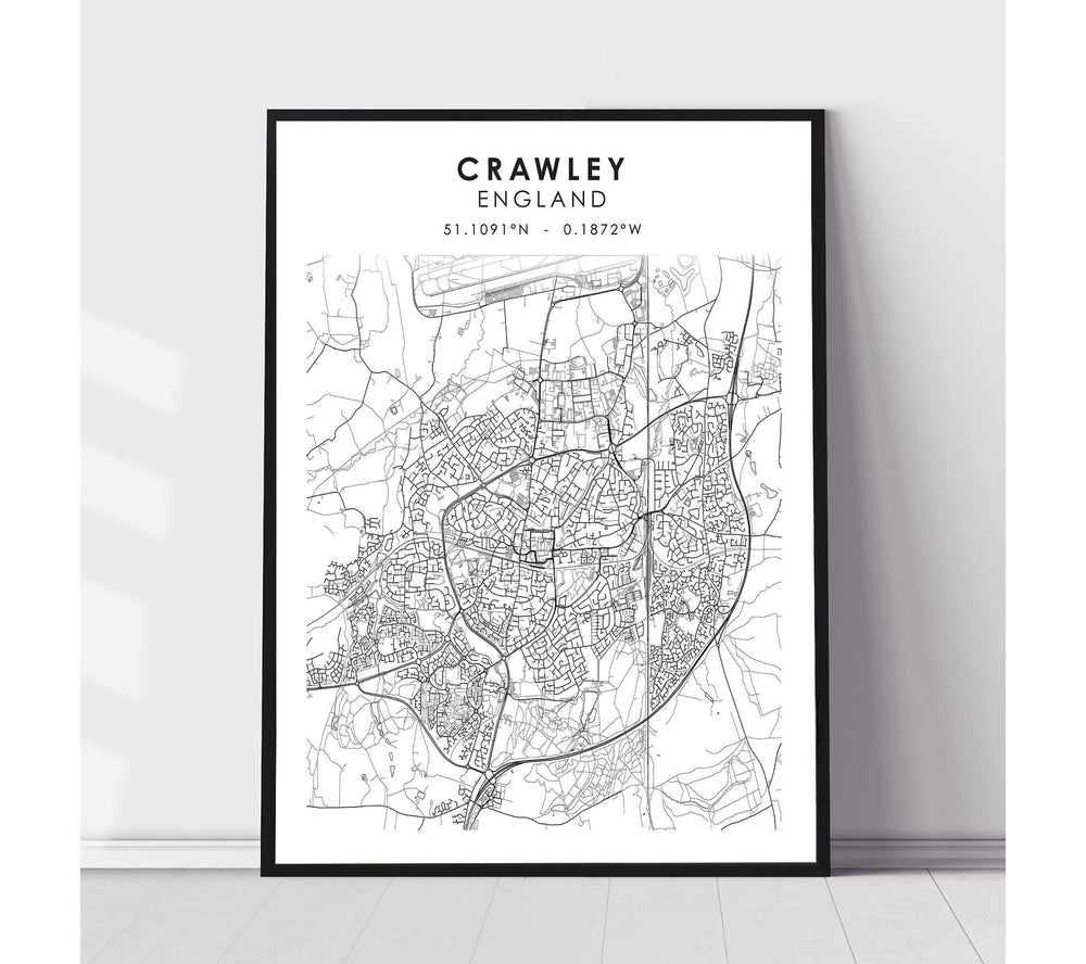 Crawley England Scandinavian Style Map Print 