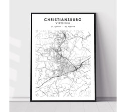 Christiansburg, Virginia Scandinavian Map Print 