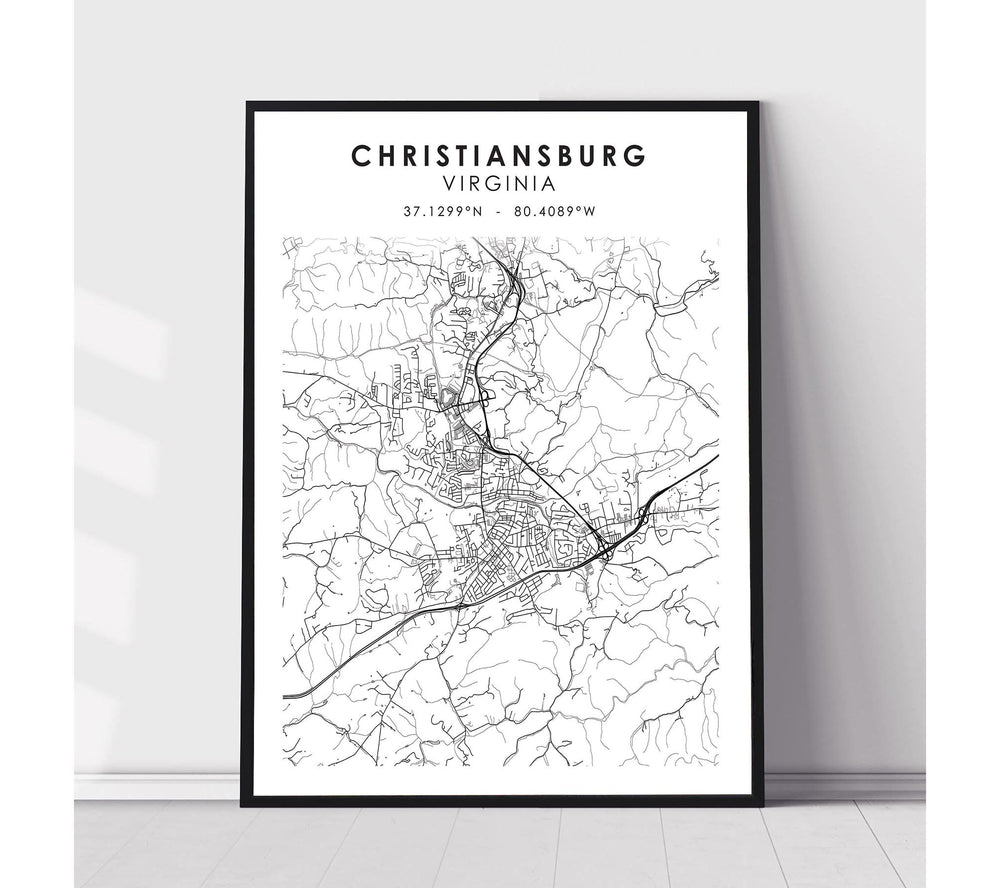 Christiansburg, Virginia Scandinavian Map Print 