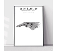 
              North Carolina, United States Scandinavian Style Map Print 
            